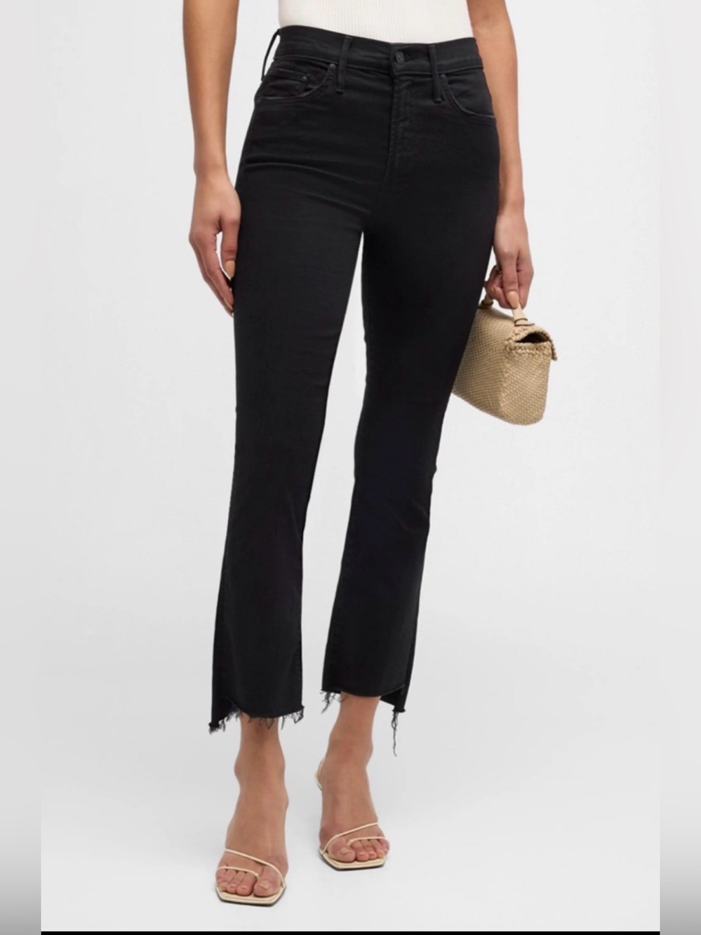 MOTHER Insider Crop Fray Black Jeans